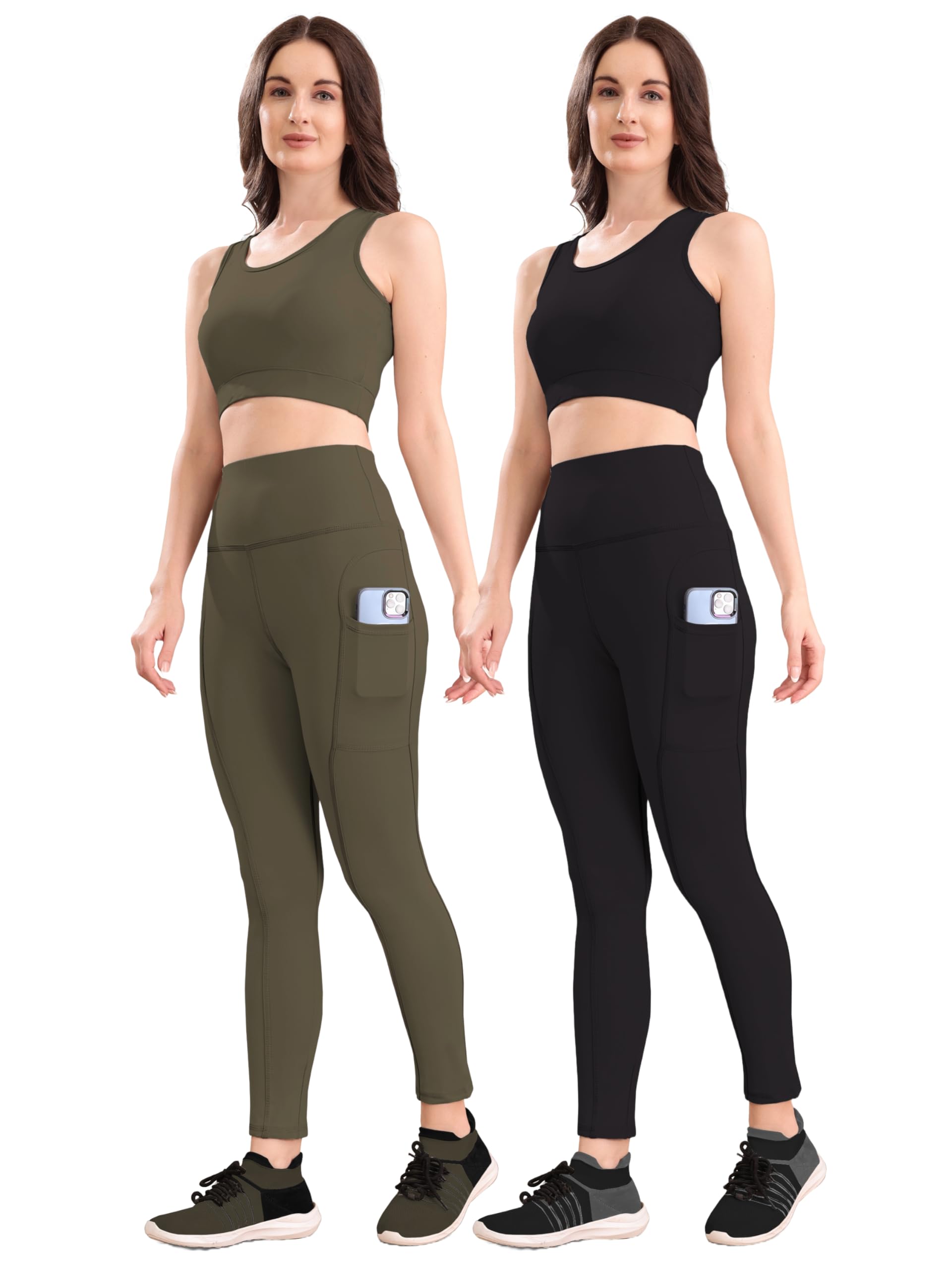 Women's Athletic Workout Set, High-Waist Leggings with Sports Bra, Polyester Blend, Tracksuit, Co-ord Set, 2 Piece pack of 2-image-25