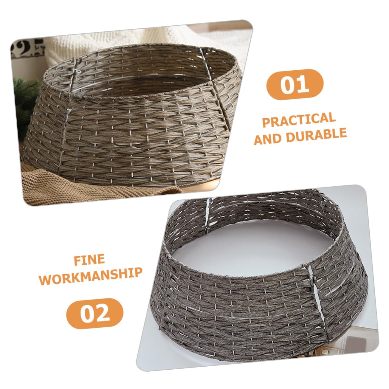 Collar de Árbol Navidad Plástico con Textura Ratán Falda Decorativa para Base Árbol Navideño Resistente para Interiores y Exteriores Decoración Hogar Festivos