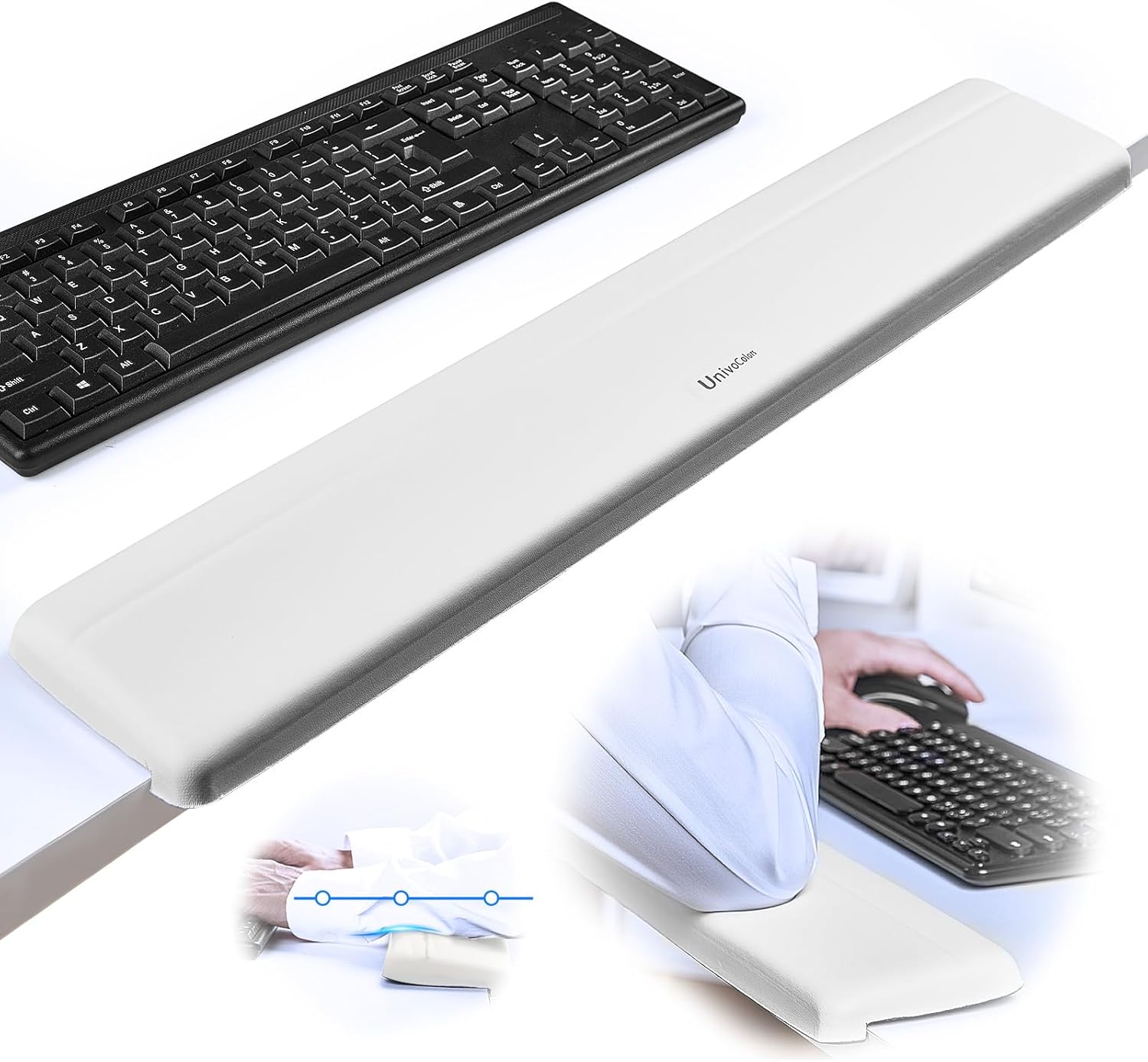 UnivoColors Long Arm Rest for Desk Edges,PU Leather,Non-Slip,Memory Foam,Desk Edge Support,Ergonomic Design for Long-Hour Work(23.6 * 3.9 inch One-Piece Design of White)