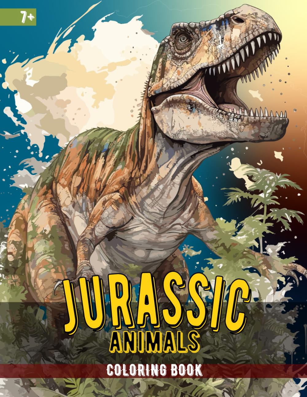 Jurassic Animals Coloring Book: An exciting journey through the prehistoric world of dinosaurs with 24 complex realistic illustrations for kids age 7+