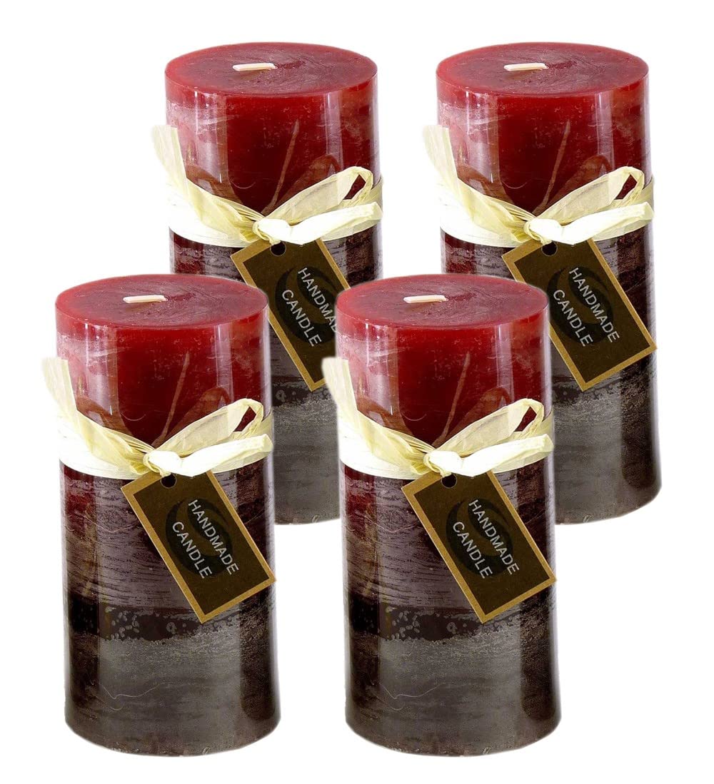 Stumpenkerze, handgemacht bordeaux rot (4er Set) 14 x 6,8 cm - Kerze für Adventskranz, Kerzen