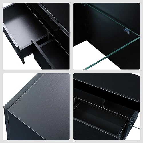 Miniatura 6 de Hennhari Moderno soporte de TV LED con cajones para TV de 50, 55, 60, 65, 70 pulgadas, centro de entretenimiento con almacenamiento y estantes,