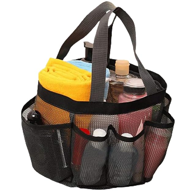 Cndiyald Portable Mesh Shower Caddy 8-Pocket Oxford Cloth Bathroom Organizer for Dorm Travel 22x22x22cm