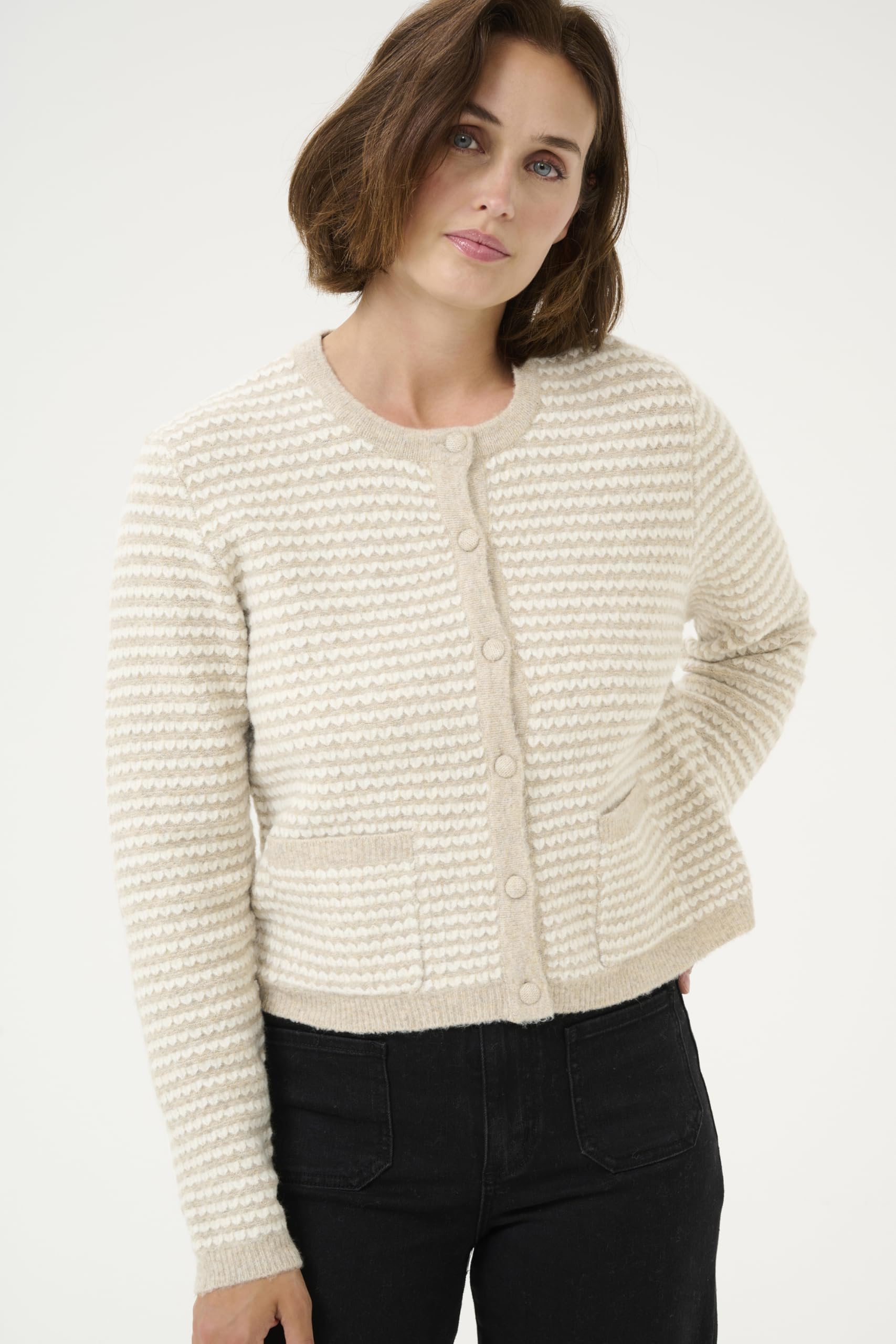 KAFFE Pulower Kobiety Kaffe Women's Pullover Crew Neck Relaxed Fit Long Sleeves Textured Knit