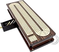 Vista 1 de House of Cribbage - Tabla continua para cuna con incrustaciones de 4 pistas de palisandro/arce con tapas deslizantes y cajón
