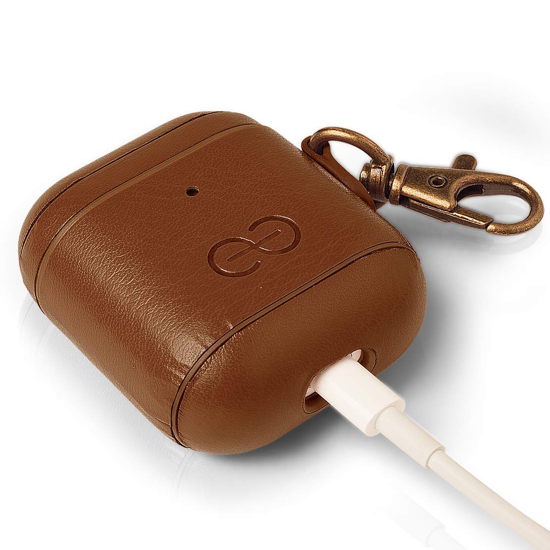 Dreem Om pour AirPods 1 & 2 Housse en Cuir Vegan avec Clip - Compatible avec Les écouteurs sans Fil Bluetooth Apple pour iPhone - Chocolat - 4