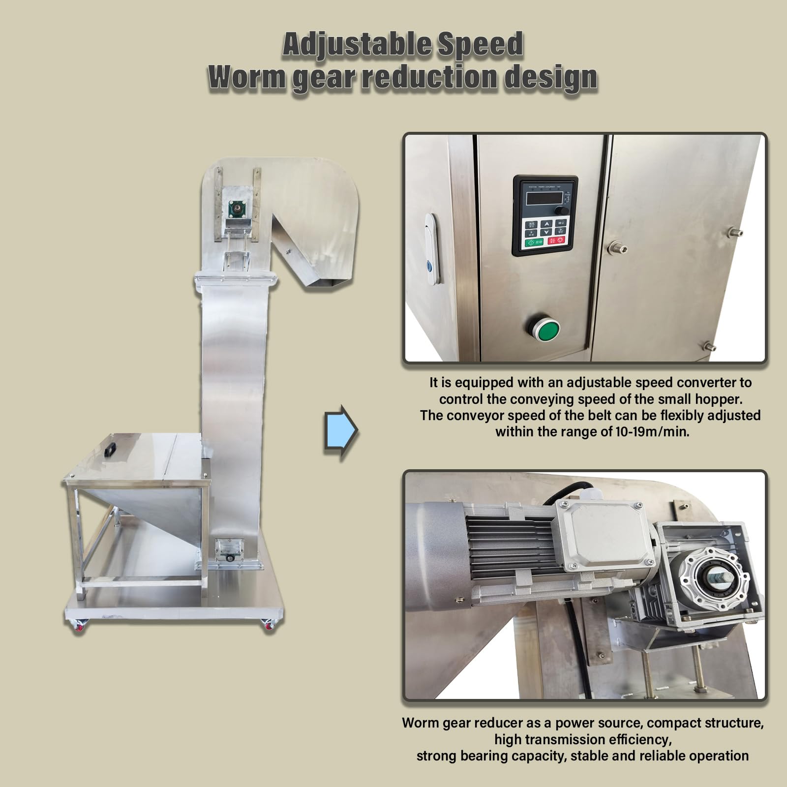 WYDDDARY Granule Food Bucket Elevator 13.2gal/min Vertical Type Feeder 2M Vertical Lifts Rice Nut Conveyor for Granular Materials and Powder AC220V/60Hz