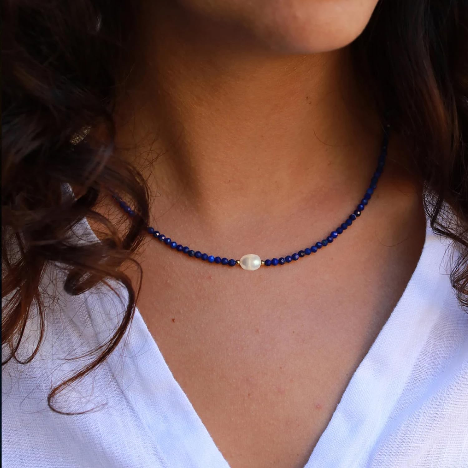 Crystal Beaded Necklace for Women Gemstone Necklace with Single Freshwater Pearl Colorful Beaded Necklaces for Women Trendy Natural Stone Choker - Image 4