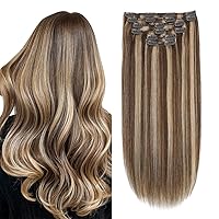 Vista 11 de Sindra Extensiones de cabello humano real con pinzas, 18 pulgadas, extensiones de cabello humano real Remy lacio para mujer, 4.23 oz, 6