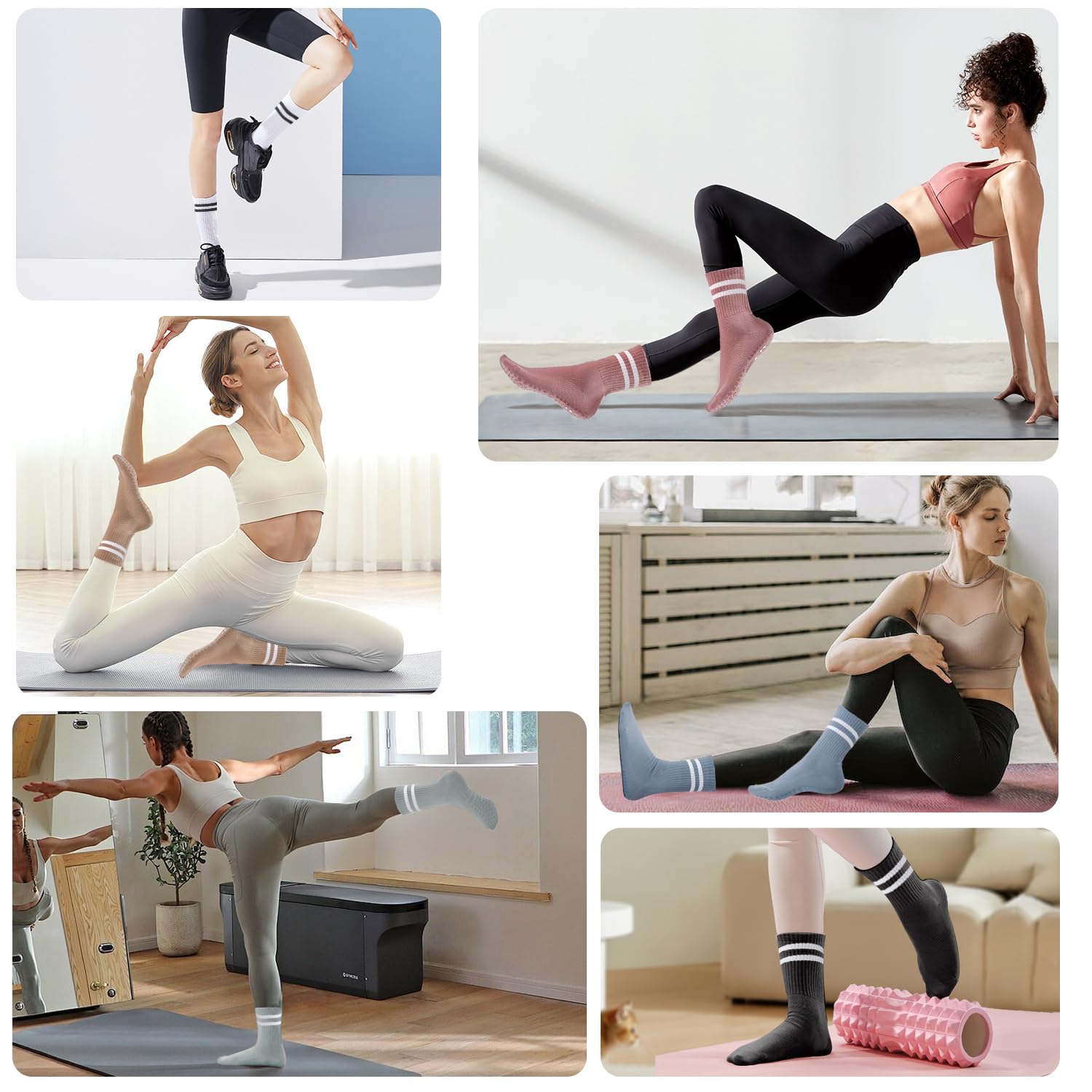 10 Paar Yoga-Socken, rutschfest, lang, mit Griffen, für Yoga, Yoga, Ballett, WorkoutDance