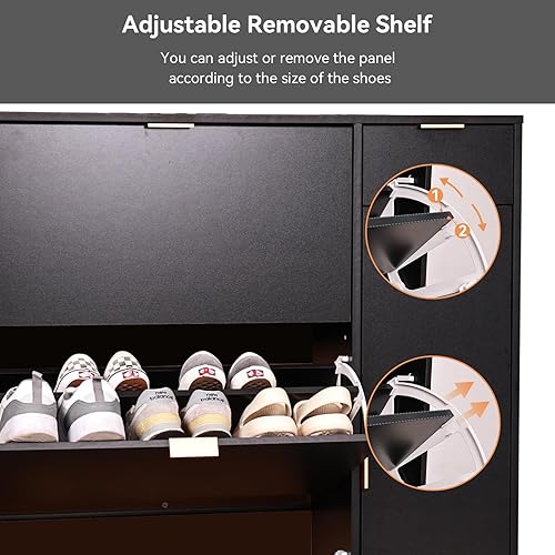 Miniatura 5 de ARTETHYS Armario de almacenamiento de zapatos delgado con puerta, armario de zapatos estrecho con 3 cajones abatibles y estante para botas para