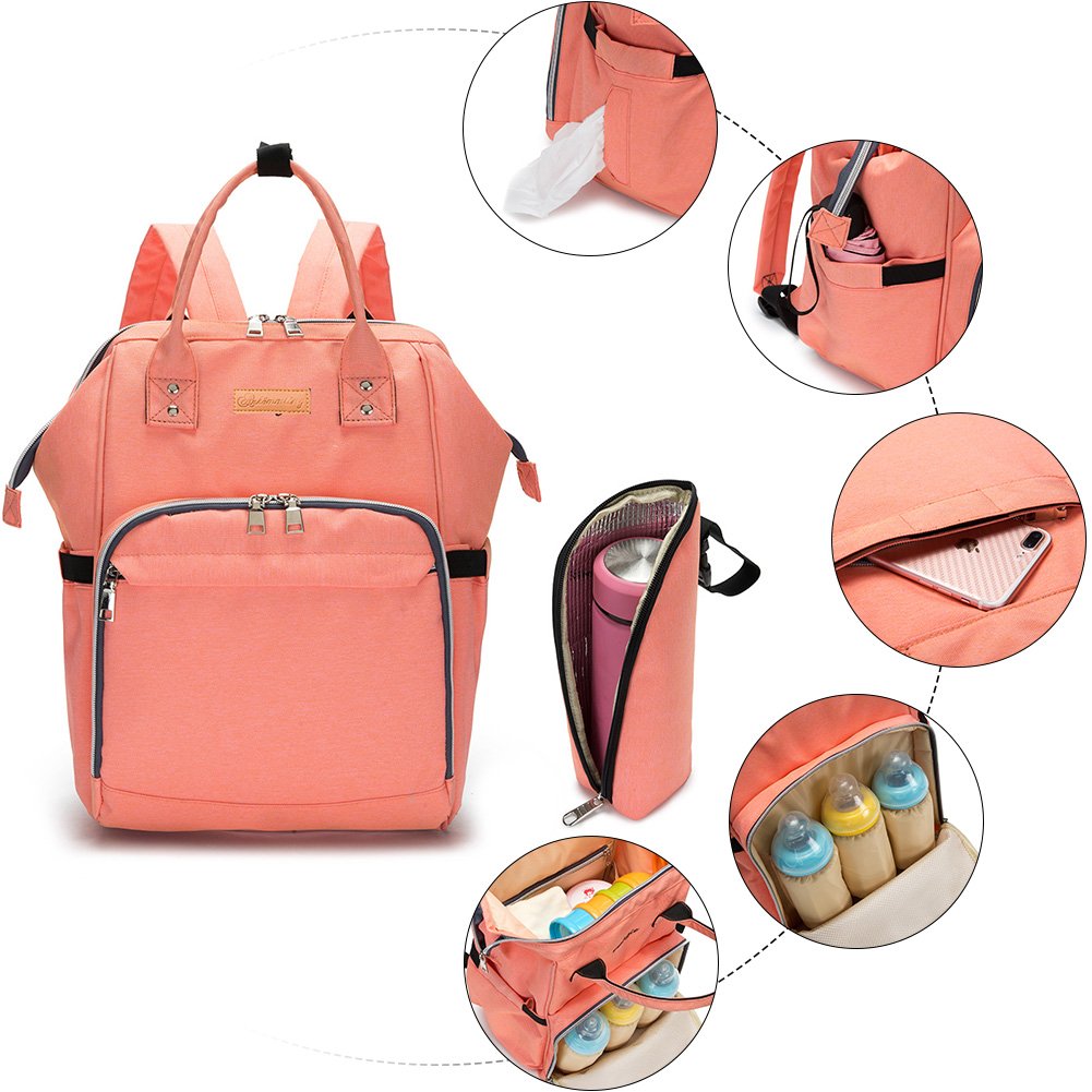 borsa zaino porta pannolini, impermeabile, multifunzione, di grande capacità; organizer da viaggio con tappetino per il cambio, una borsa termica per biberon e clip per passeggino