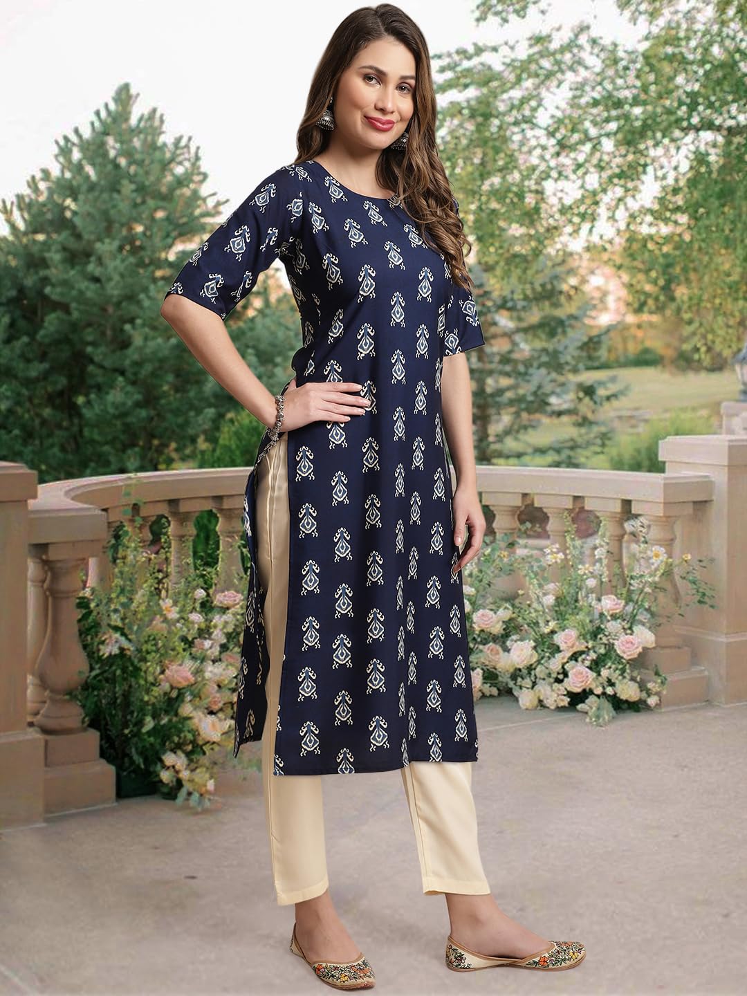 Tee Projekt Crepe Printed Kurti & Pant Set For Women Ethnic Wear Casual Wear Kurta Set