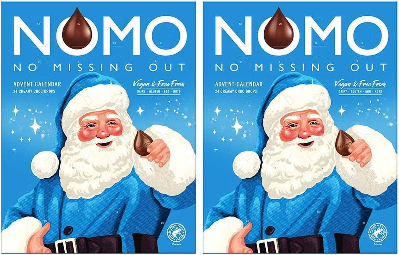 Vegan Advent Calendar - NOMO - Milk Chocolate Alternative Creamy Drops - Dairy Free, Gluten Free, Egg Free, Nut Free (Pack of 2 x 80g)