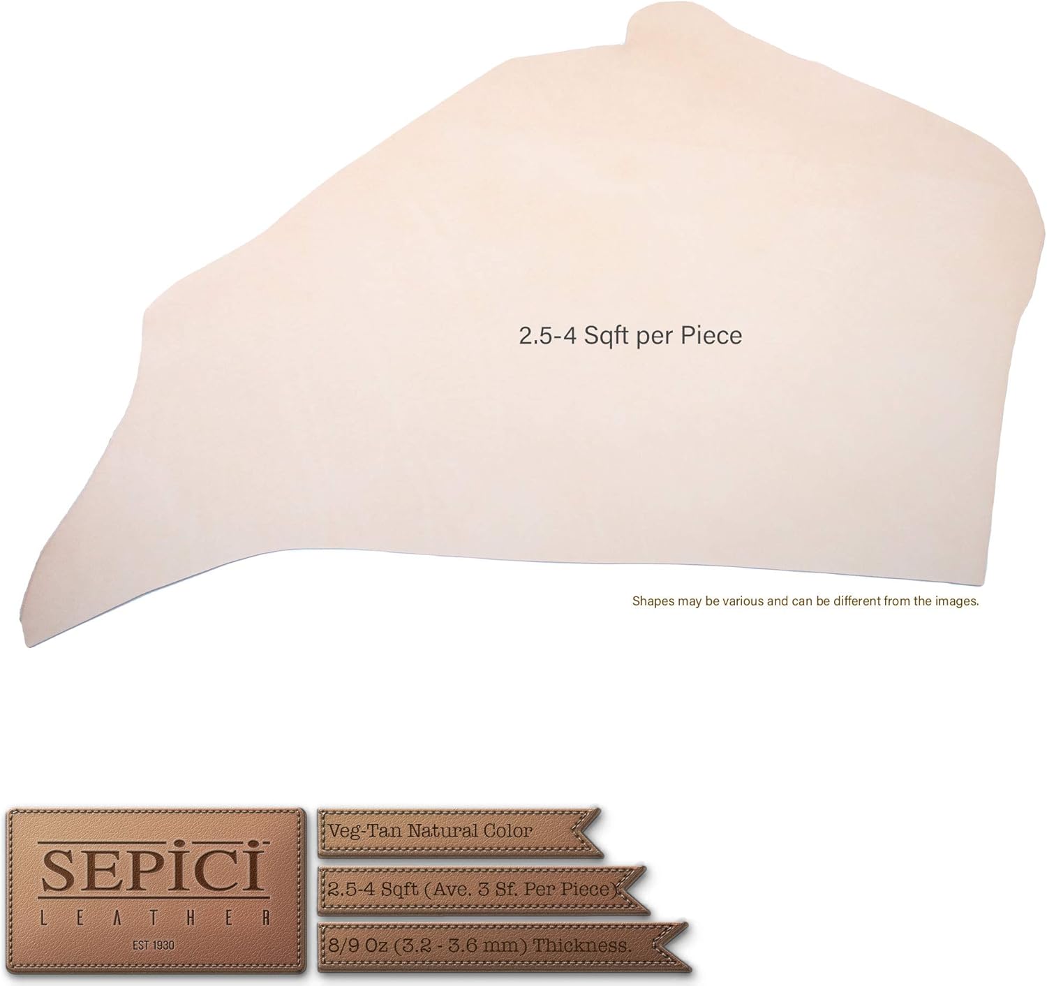 Sepici Premium Full Grain Veg Tan Leather Shoulders Craftsman Grade – Vegetable Tanned Cowhide for Belt Making, Holsters & Leather Crafts, 2.5-4 ft - Single Shoulder