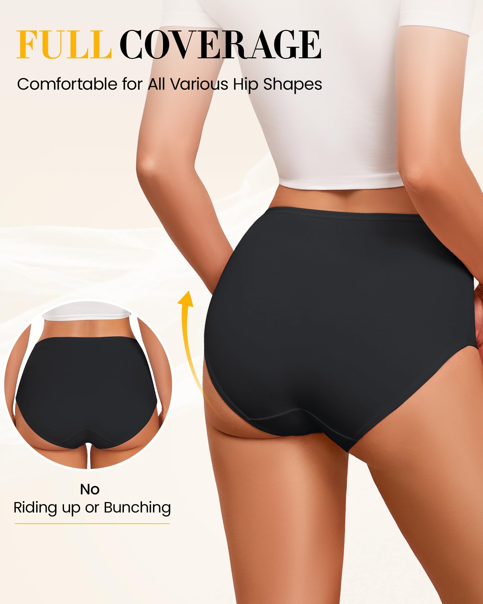 SIMIYA 5-Pack Cotton Underwear Women High Waisted Full Coverage Hipster Ladies Panties Bikini Briefs Soft Regular & Plus Size - 5