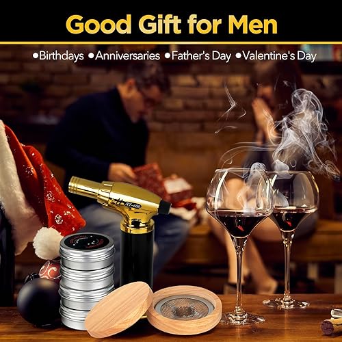 Miniatura 7 de Vadeture Kit de ahumador de cóctel con antorcha y 4 diferentes chips de madera y piedra de vino de hielo para cóctel whisky vino bourbon queso carne