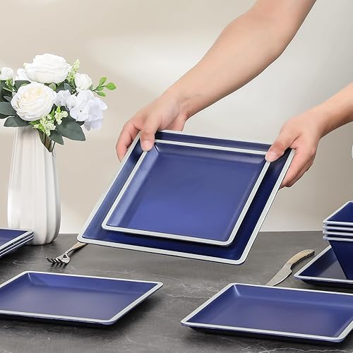 Miniatura 3 de Juego de vajilla cuadrada de melamina, juego de platos y cuencos cuadrados duraderos, juego de 12 piezas irrompibles y ligeros, servicio para 4