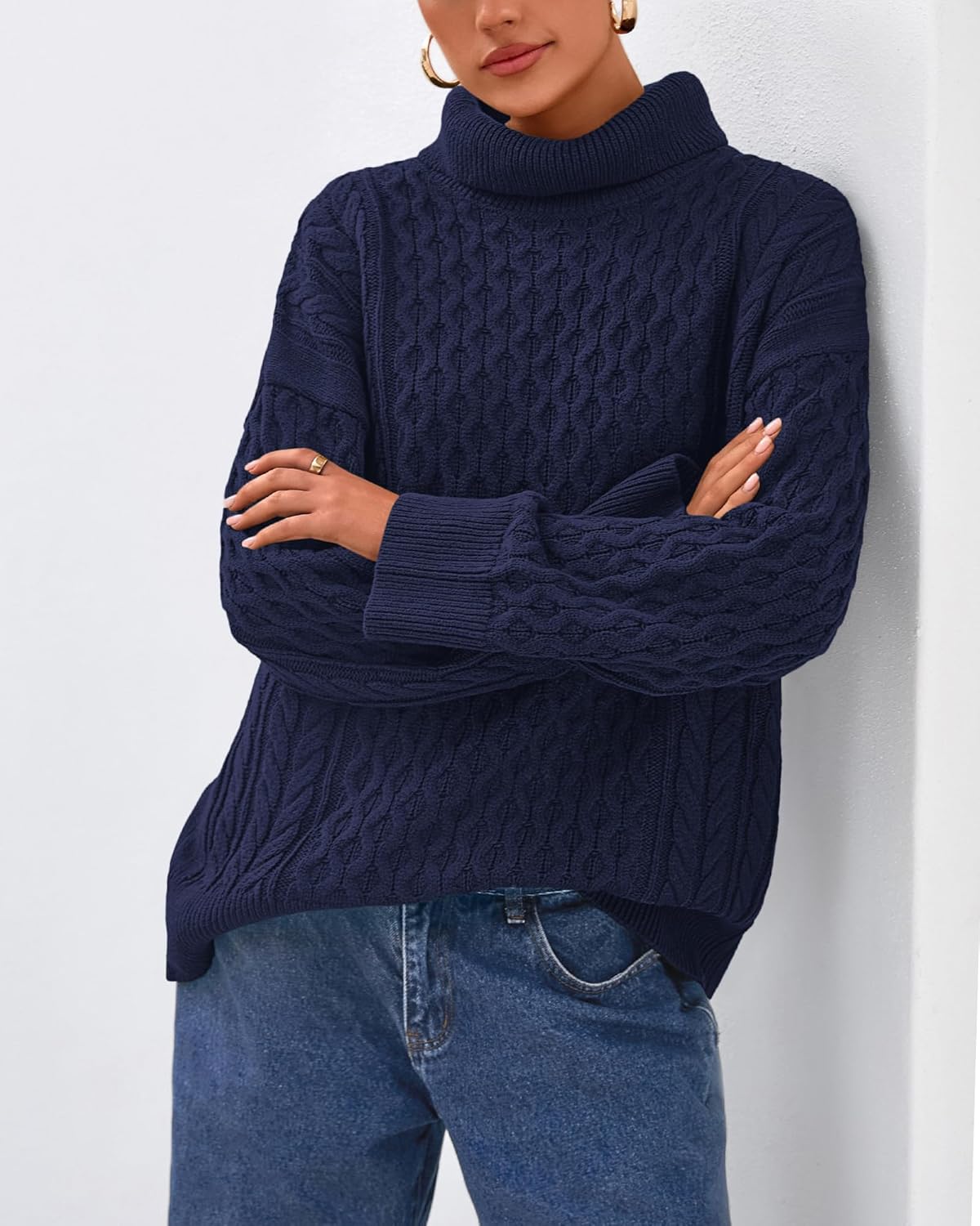 BTFBM Casual Women Fall Sweaters 2025 Long Sleeve Turtleneck Ribbed Knit Pullover Loose Cable Knit Sweater - Image 7