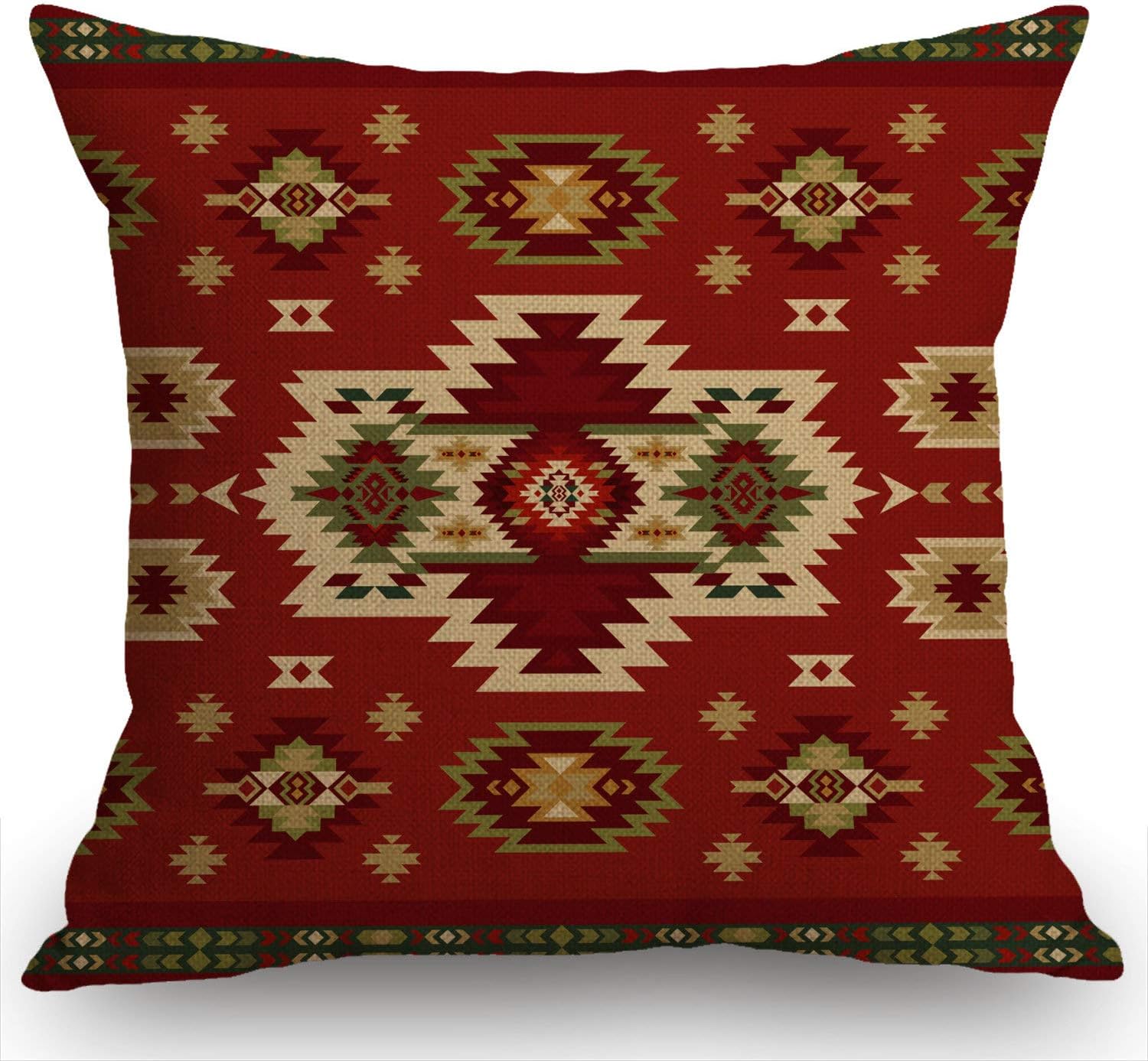 Swono Pillow Case, Geometric Pattern Pillow Case,Southwest Print Pillow Case, Tribal Throw Pillow Case Cushion Cover Cotton Linen 18x18 Inches for Sofa Couch