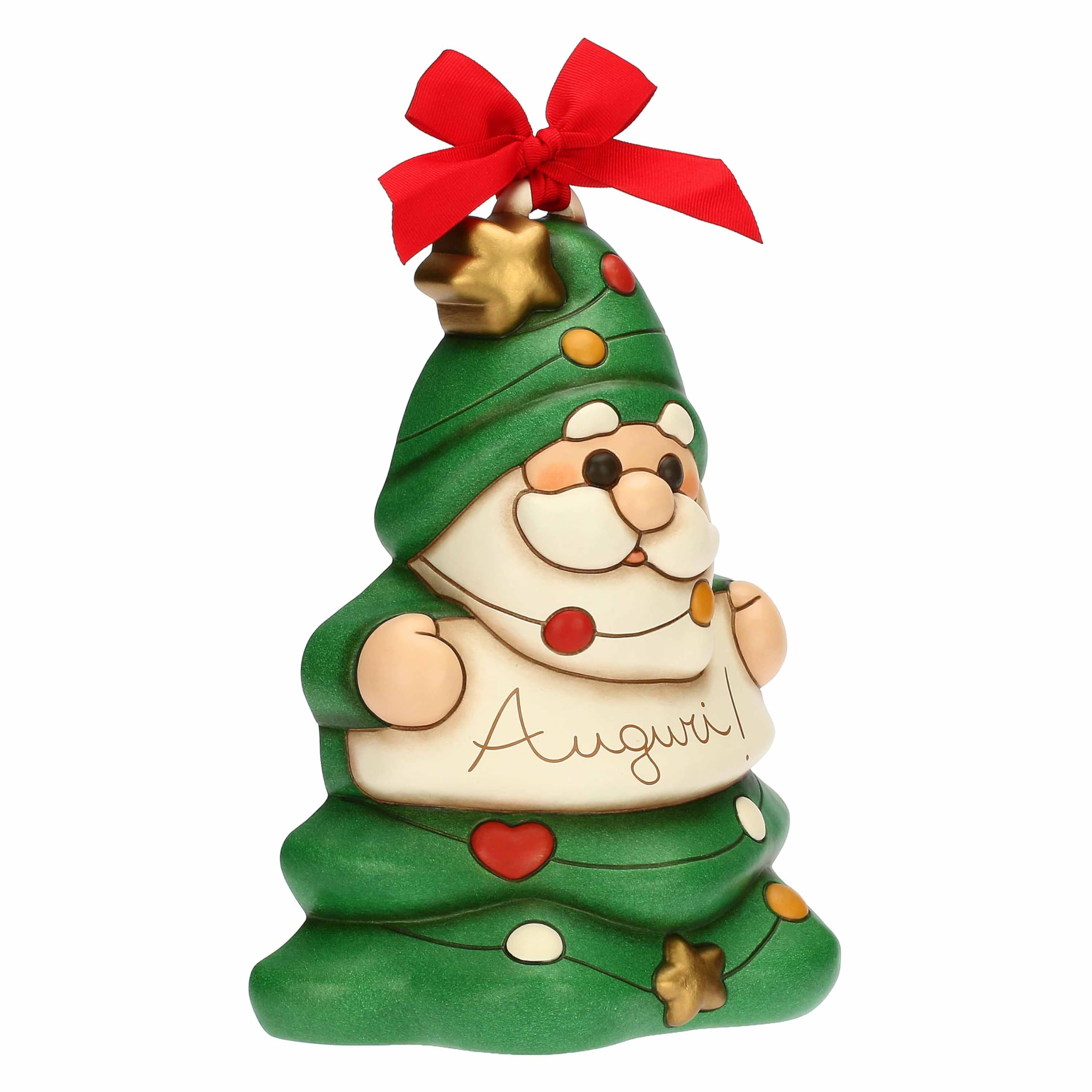 THUN, Gnomo Oliver Albero di Natale con Scritta Auguri in Ceramica di Alta Qualità, Collezione Natale, Statuine da Collezione, Idea Regalo per Natale, 19,9 x 24,7 x 8,2 cm