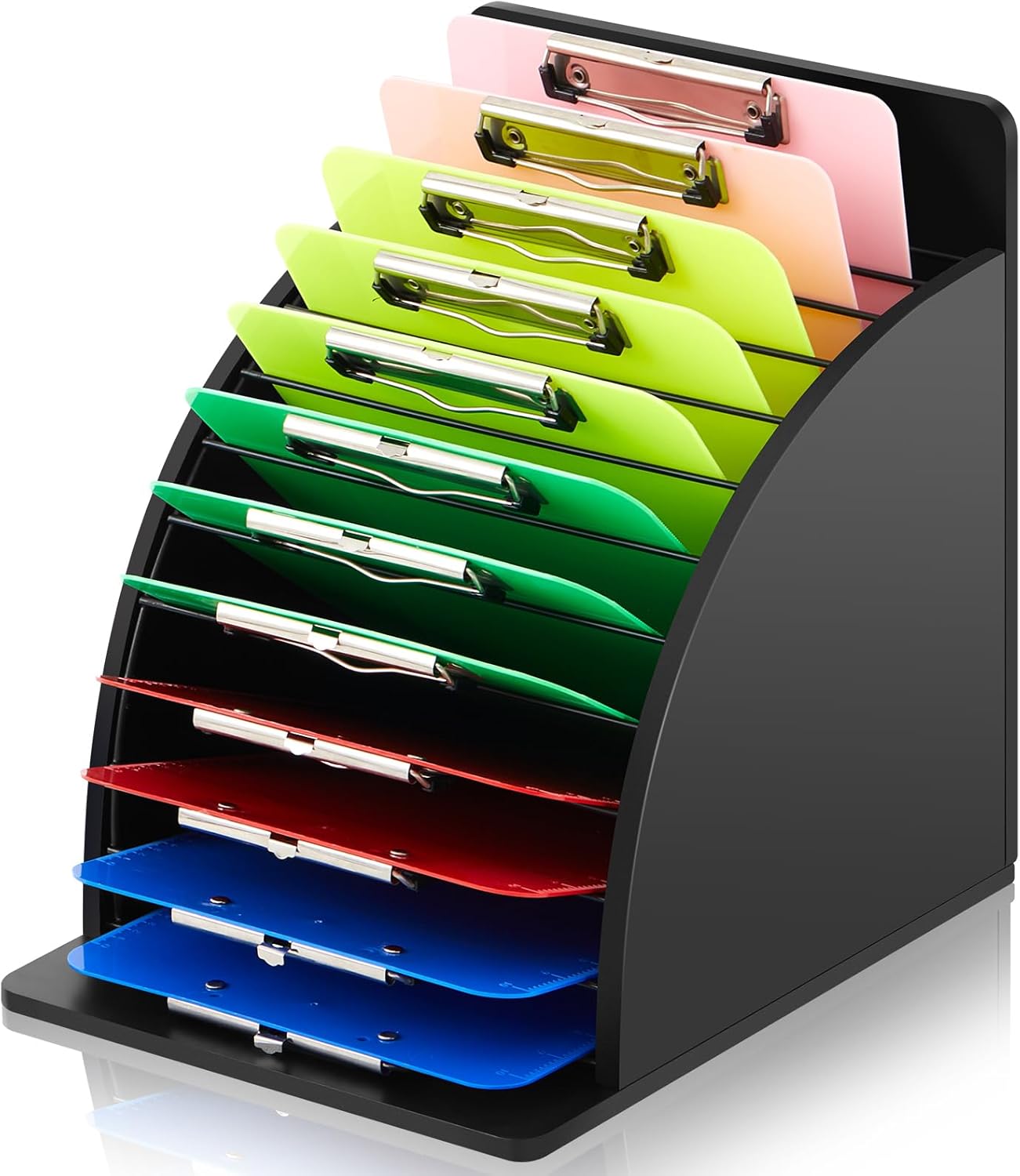 Wonderjune 1 Pcs Wooden Clipboard Holder Storage Metal Rack with Raised Side Panel Clipboard Organization for Classroom Office School Teacher, Clip Boards Not Included