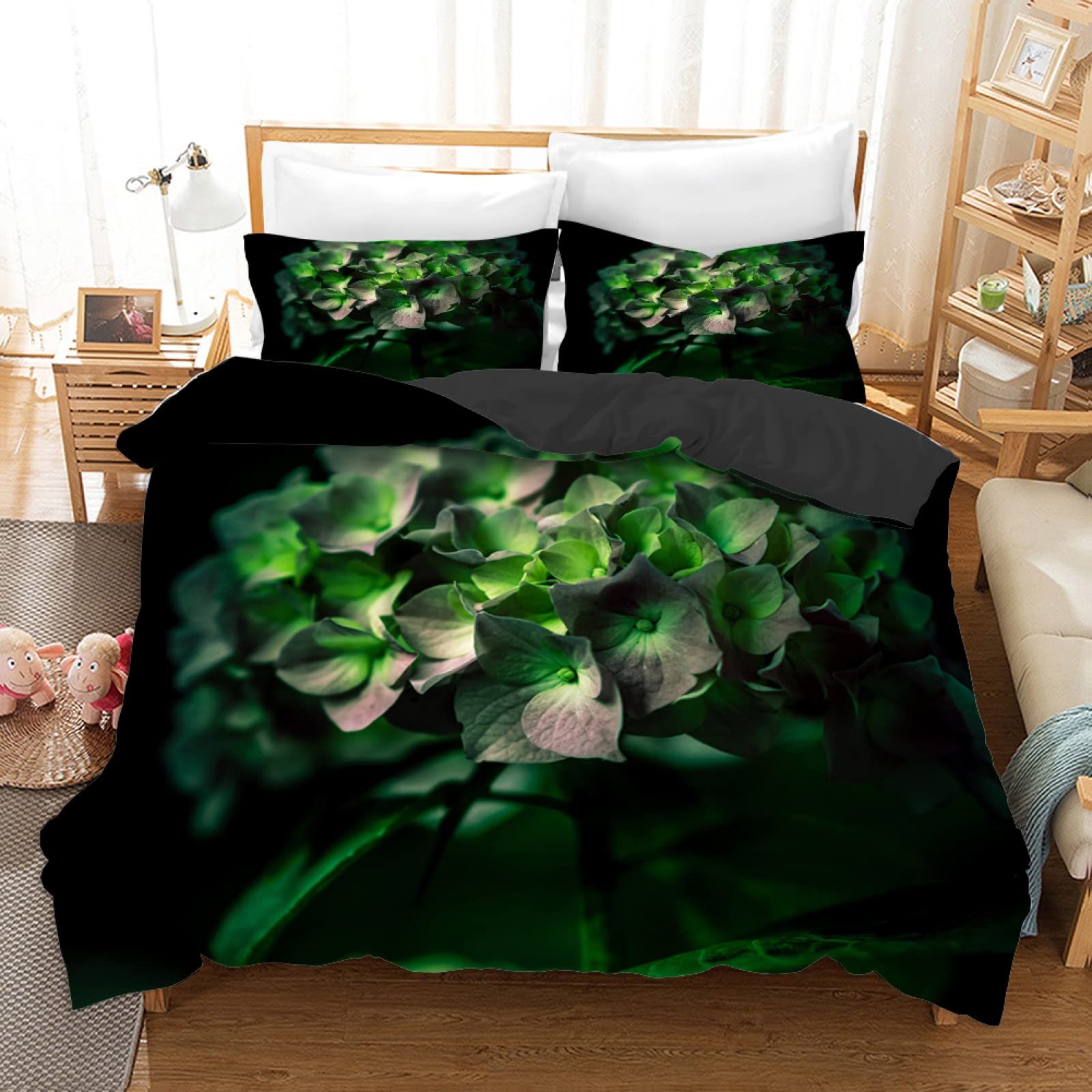 Housse de couette 90 X 190cm plante verte anti-plis parure de lit enfant microfibre