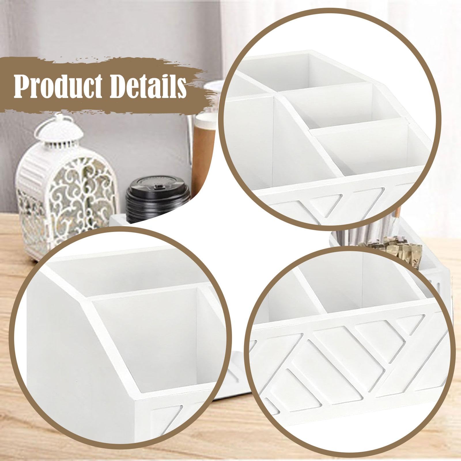 Coffee Station Organizer Organizador Multifuncional para Café y Té, Caja Portátil de Madera para Almacenar Condimentos, para Infusiones Azucarillos Tazas Cápsulas, Blanco