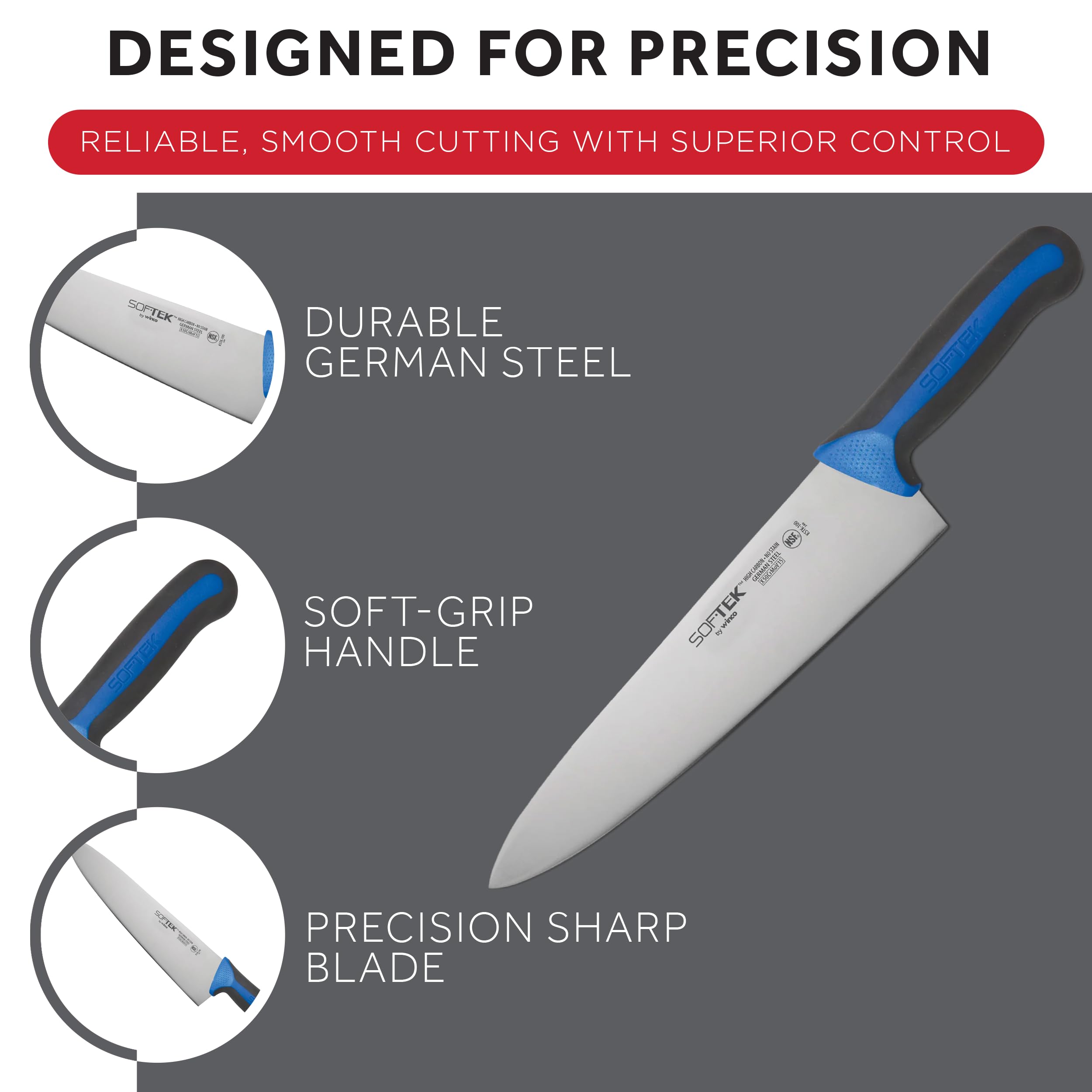Winco 10" Blue Chef's X50 Cr MoV15 German steel Knife, Soft Grip Handle — Amazon image 5