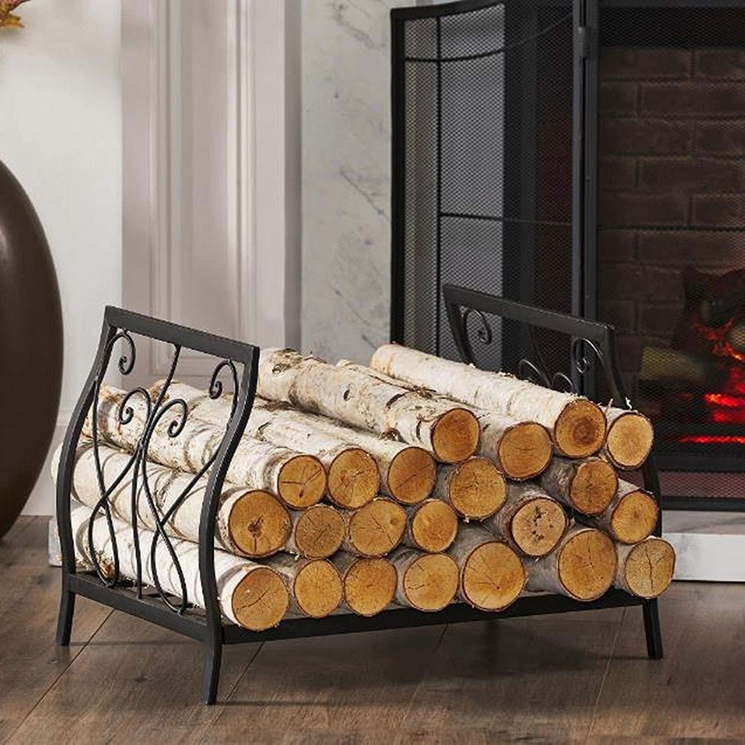 Log Store Firewood Rack Outdoor Heavy Duty Firewood Holder Stacker Holder for Fireplace Metal Lumber Storage Carrier Organizer