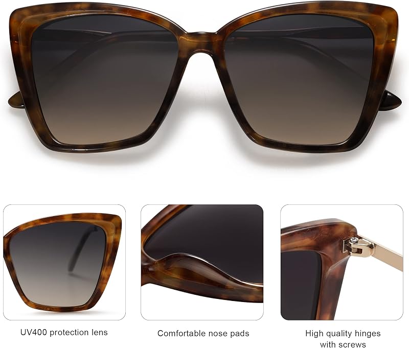 SOJOS Trendy Oversized Polarized Cat Eye Sunglasses For Women SJ2206 Tort | Retro Classic Fashion UV400 Protection Shade Accessory Driving image 4