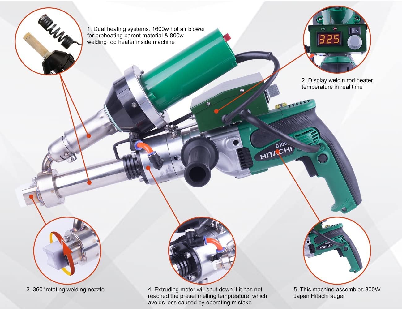 Pistola de soldadura de extrusión de plástico, pistola de soldadura de mano de polipropileno, HDPE LDPE (dispositivo de soldadura)