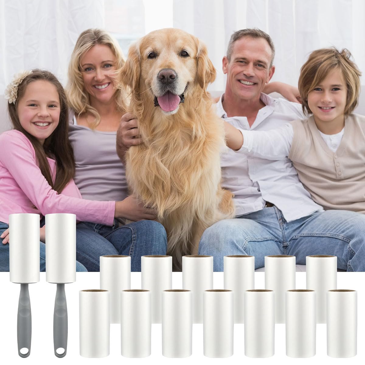 15 Rouleaux 900 Feuilles Rouleau Poils Animaux avec 2 Poignées,Rouleau Adhesif Vetement Extra Collant Feuilles Brosse Collante,Rouleau Adhesif de Poils pour Chat Chien Vêtements Lit Canapé Tapis