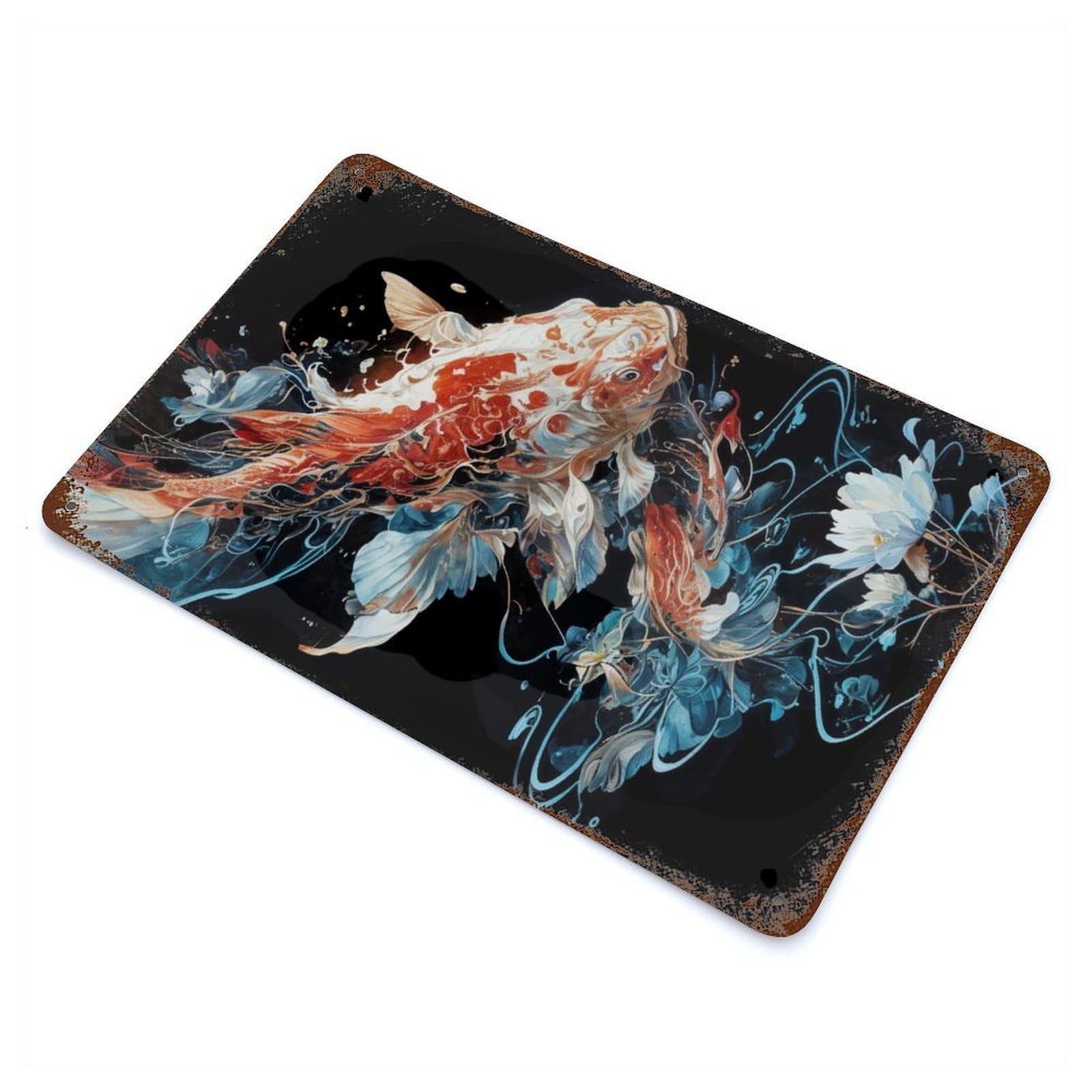 Retro Metal Sign with Koi Dance Design 11.8"x7.9", for Bistro, Counter And Cafe Decor, Shabby Chic Decor