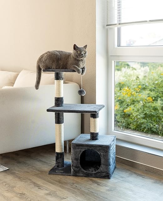 Foto 2 de 5 de lionto Árbol rascador para Gatos Altura 85 cm, Gris Oscuro