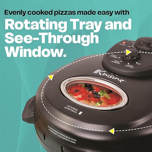 Miniatura 2 de Euro Cuisine PM600 - Máquina de pizza giratoria de 12 pulgadas con piedra y bandeja para hornear, encimera de pizza eléctrica, versátil máquina para