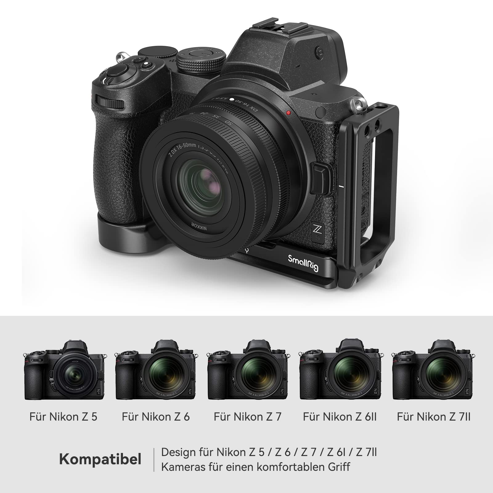 SMALLRIG L Bracket L Winkel für Nikon Z5 / Z6 / Z7 / Z6II / Z7II Kamera, Flexible Seitenplatte, 1/4"-20 Gewindebohrungen - 2947