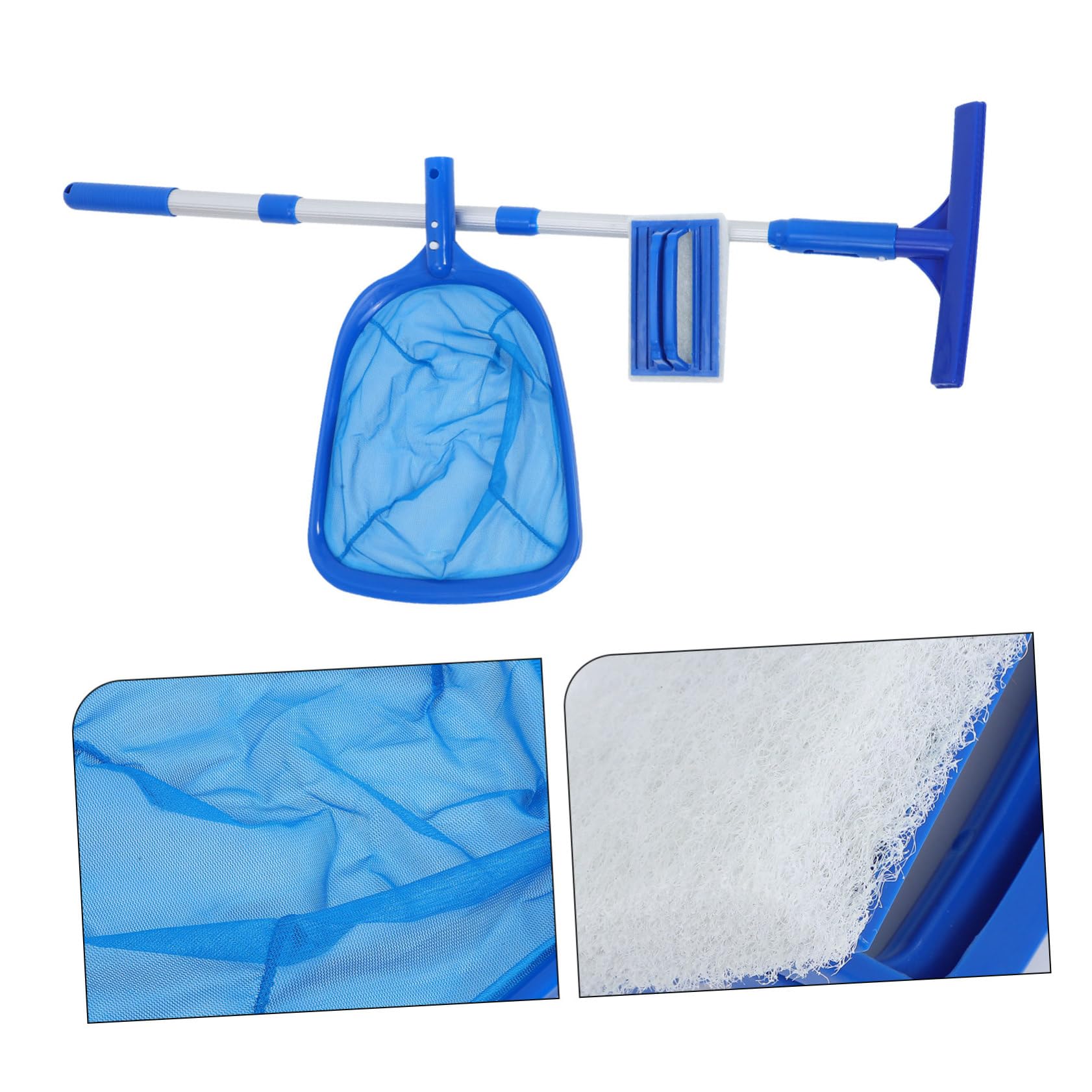 Kisangel Bodensauger Pool Skimmer Reinigungsset mit Poolbürste und Laubnetzstange aus Aluminiumlegierung für Effiziente Reinigung von Boden und Poolwänden im Garten