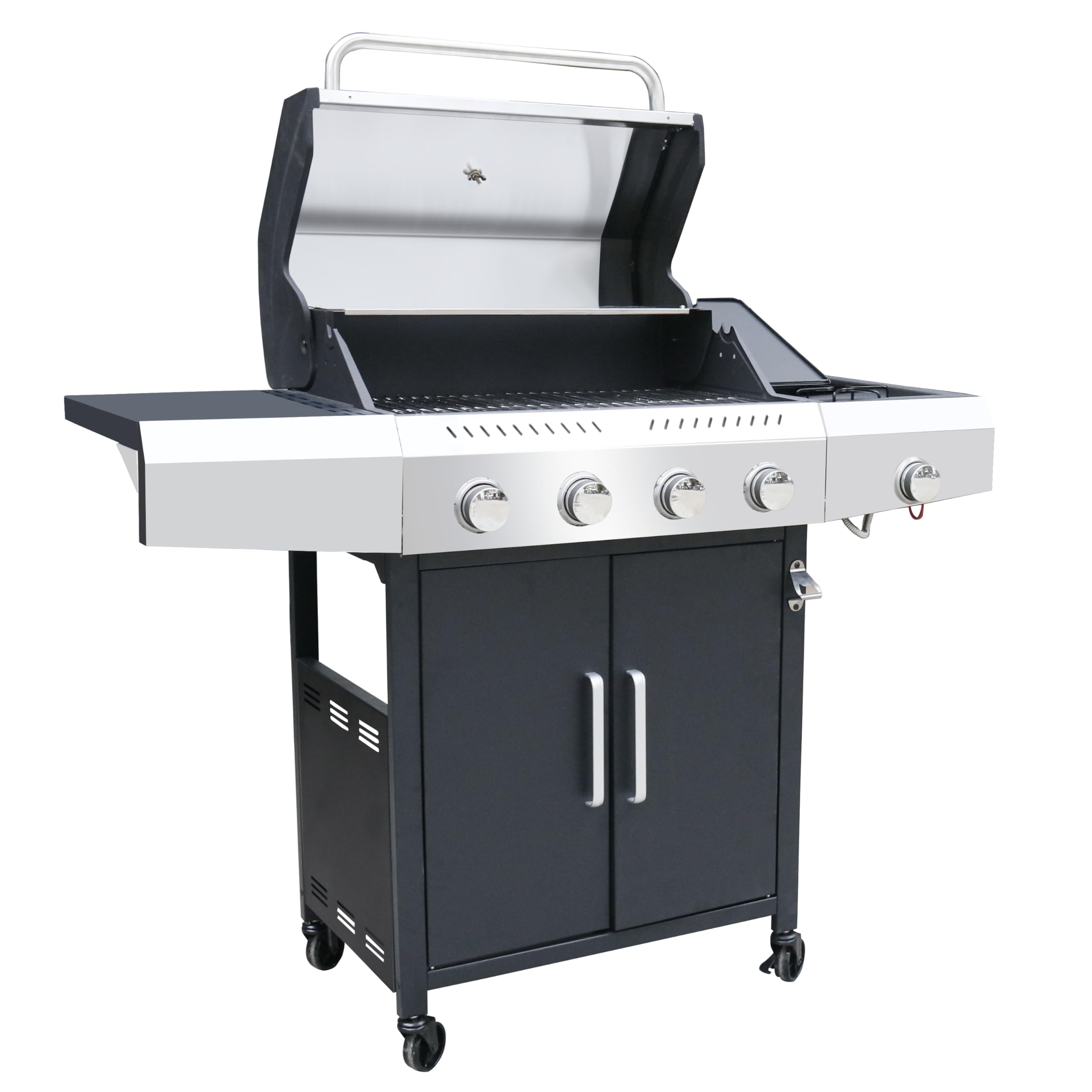 BRICOZONE Barbecue A Gas Professionale XXL 5 Bruciatori 16 Kw Coperchio Doppio Termometro Acciaio Inox