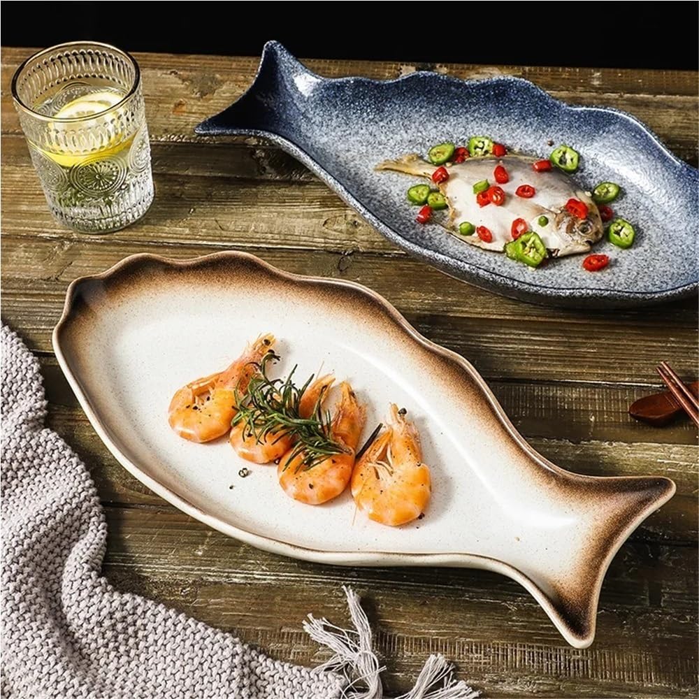 Plato De Pescado De Cerámica De Gran Capacidad Plato De Pescado Decorativo Plato De Ensalada De Pescado Al Vapor for El Hogar Plato De Cena De Mariscos Multifuncional Restaurante Accesorios De Cocina
