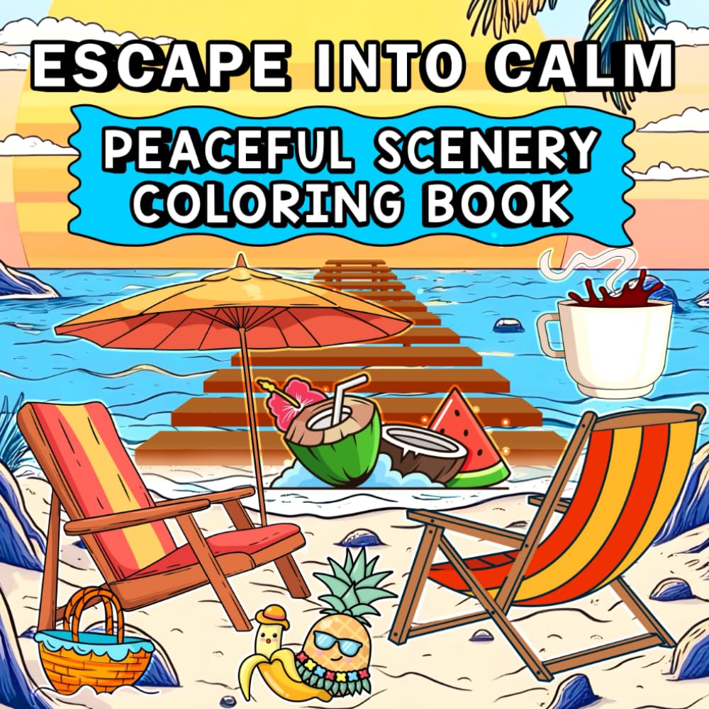 Escape into Calm: Peaceful Scenery Coloring Book: A Bold and Easy Coloring Book for Kids, Teens, Adults, and Seniors to Relax, Create, and Dream (Whimsy Escapes: A Calming Coloring Journey)