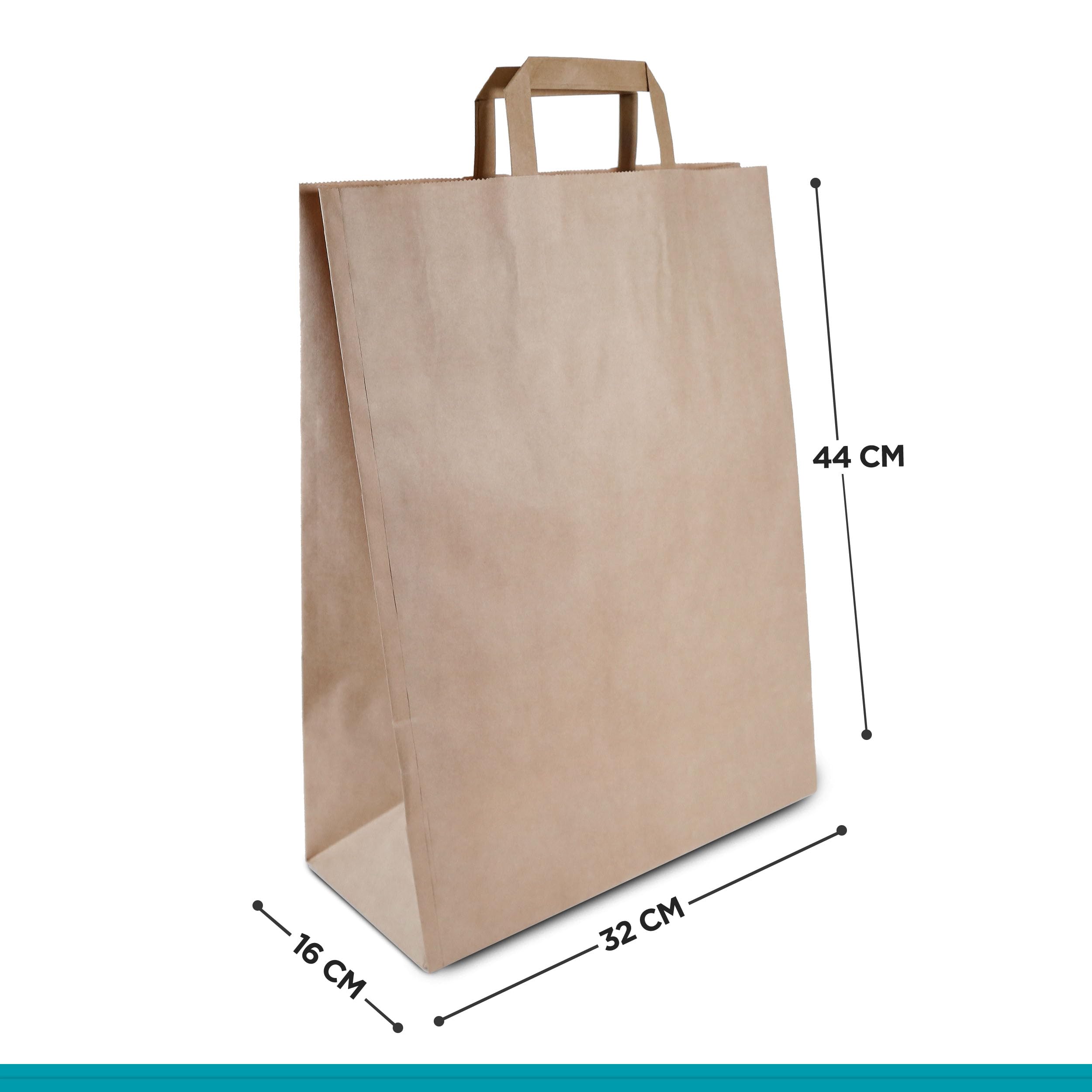 Commerline Bolsas De Papel Kraft Con Asas | 250 Unidades | Marrón 32+16x44 cm | Bolsas De Regalo | Sacos Ecológicos Grandes De Transporte | Bolsas de papel kraft con asa, resistentes al desgarro, para compras, para llevar, regalos, venta