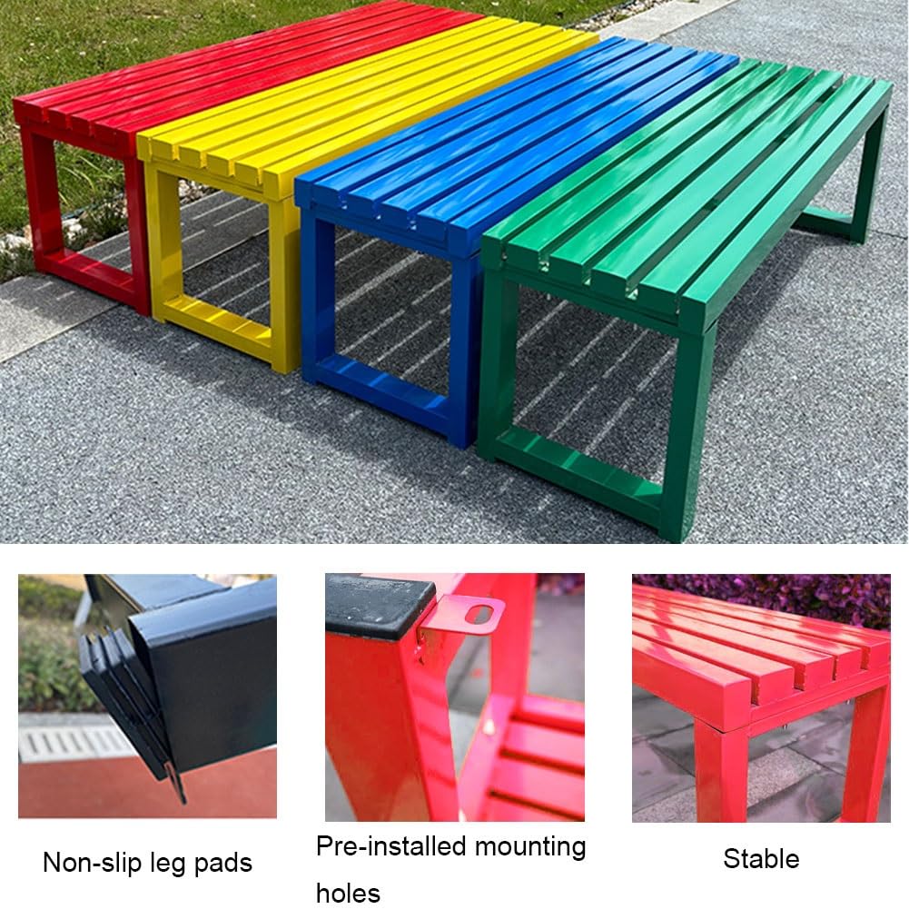 3-osobowa ławka ogrodowa na zewnątrz, metalowa, na patio, na każdą pogodę, trwała, idealna na werandę i podwórko, 100 cm (niebieska, 100 cm)