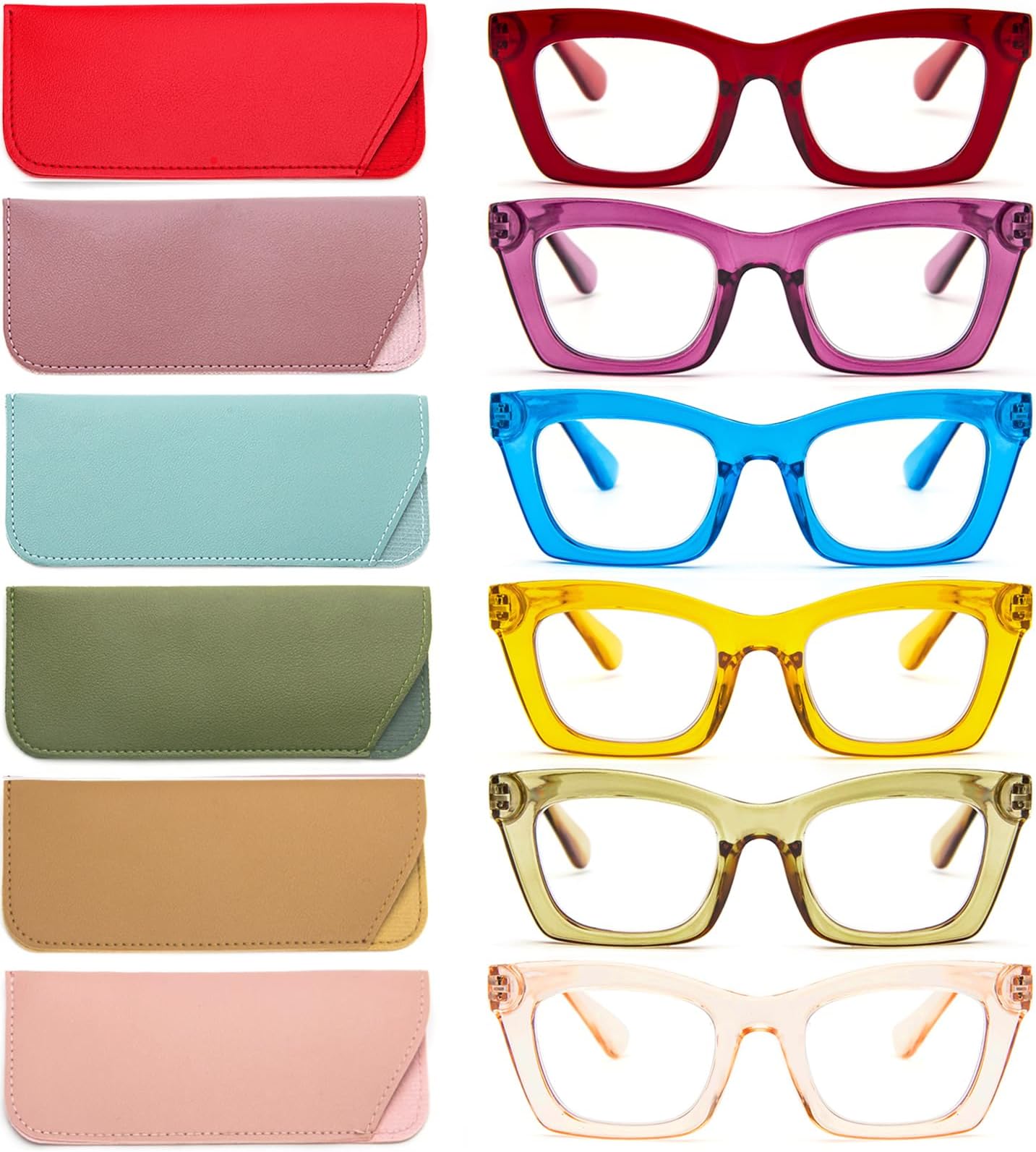 6 Pack Oprah Style Reading Glasses for Women Blue Light Blocking, Cute Square Computer Readers with Spring Hinge