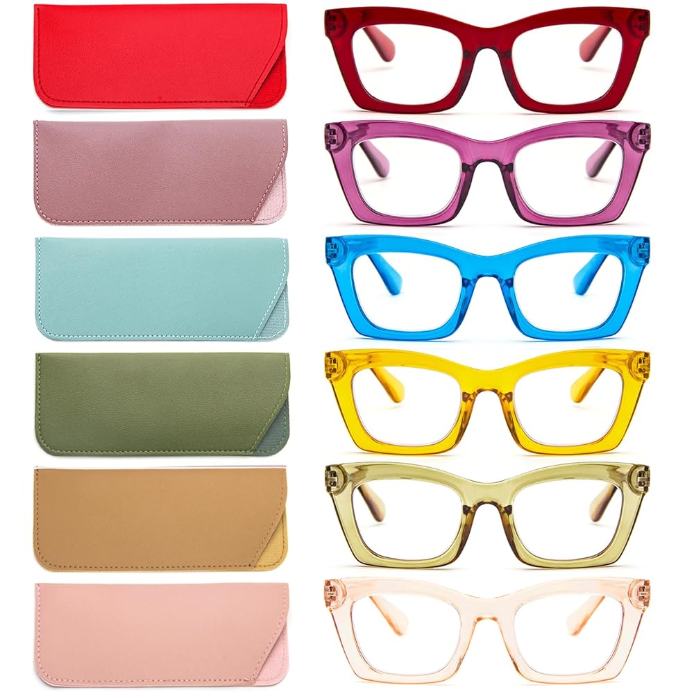 REAVEE 6 Pack Oprah Style Reading Glasses for Women Men Blue Light Blocking, Cute Square Computer Readers Spring Hinge 2.25