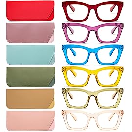 REAVEE 6 Pack Oprah Style Reading Glasses for Women Men Blue Light Blocking, Cute Square Computer Readers Spring Hinge 2.25