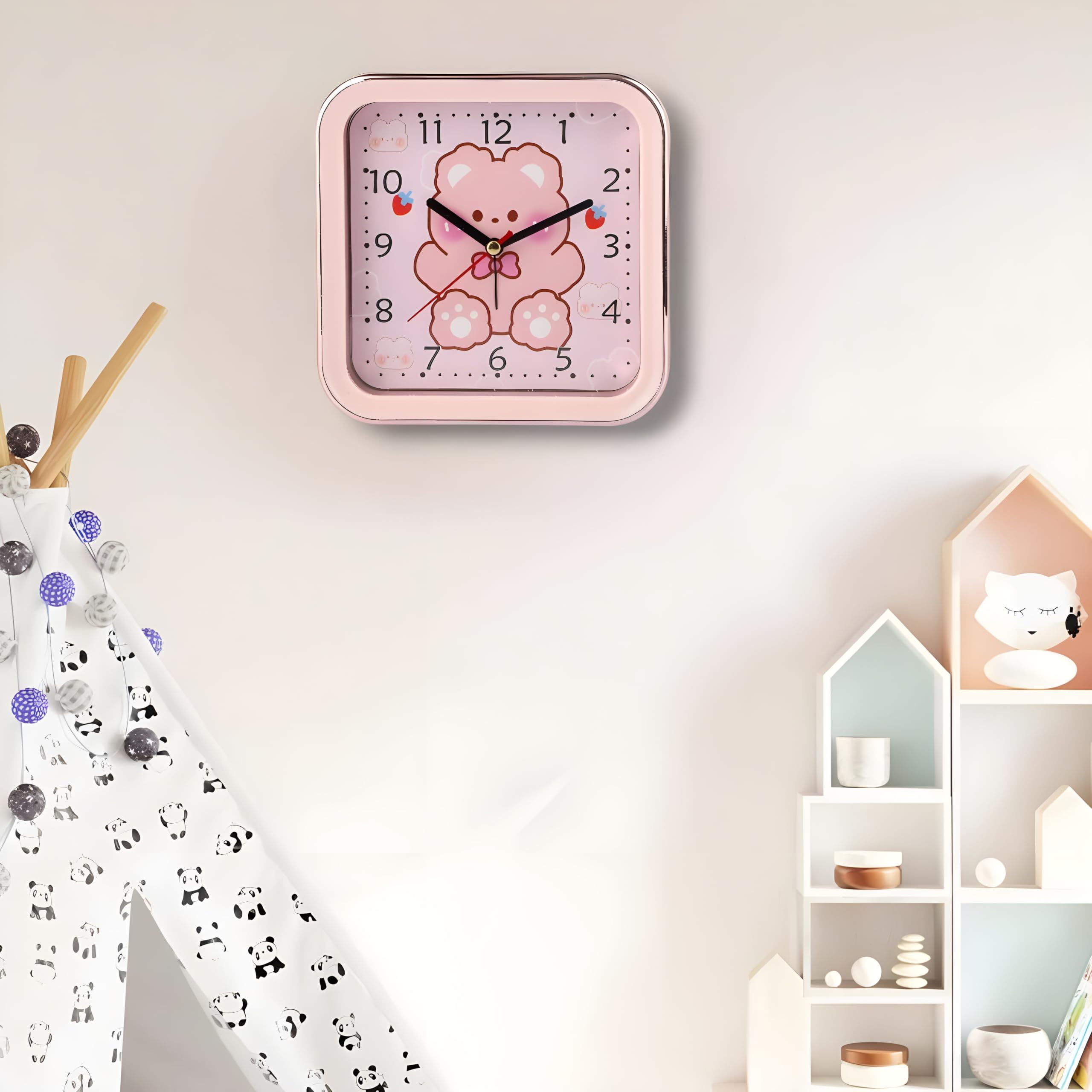 De'rons Analog Table Alarm Clock for Heavy Sleepers Alarm Clock for Study Table Funny Cute Bear Cartoon Poster Alarm Clock for Girls Kids Boys Bedroom 15 x 15 cm 1