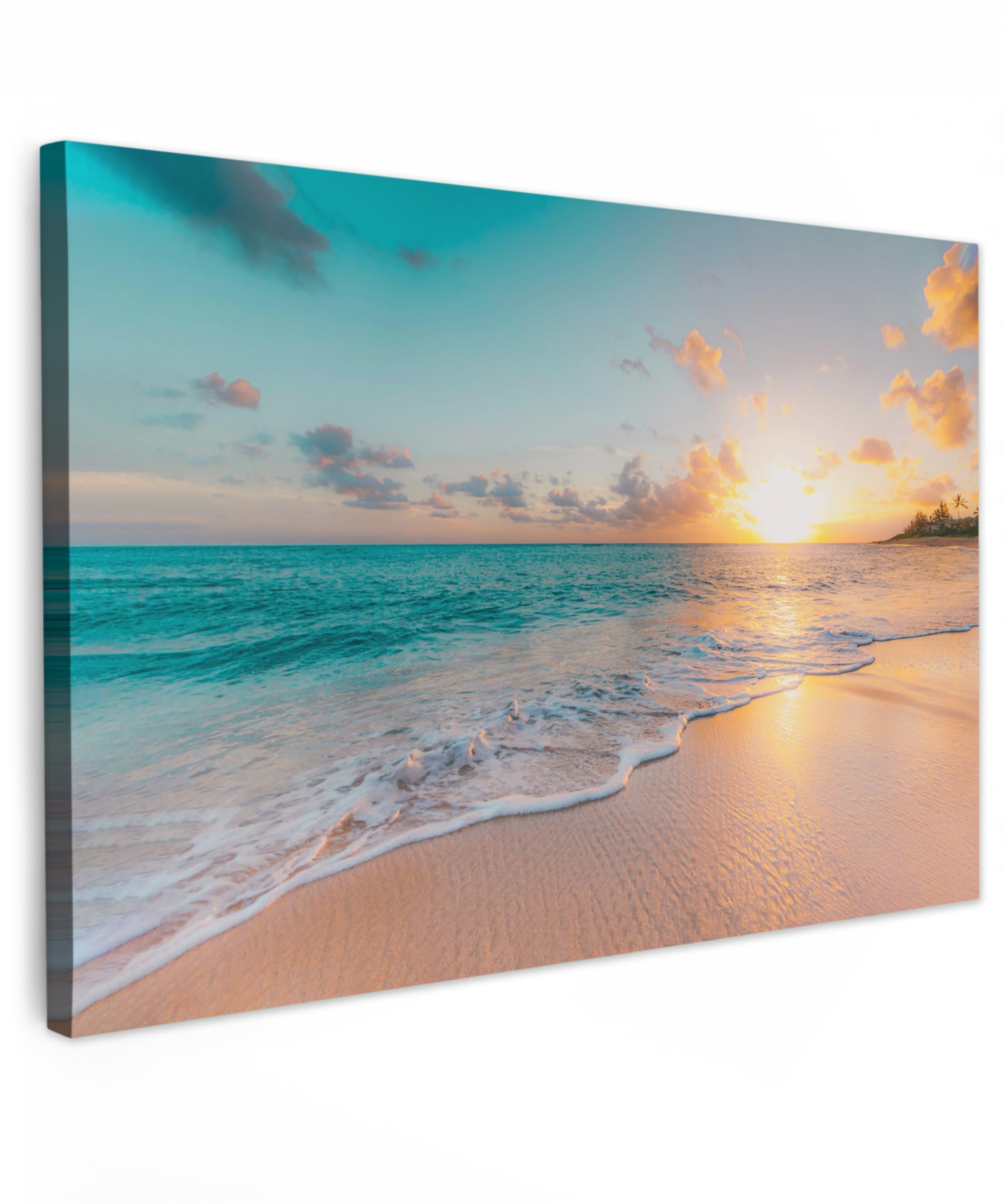 MuchoWow© Impressions sur Toile 120x80 cm Deco Tableau Murale Decoration Salon Peinture Tableaux Chambre Toiles Maison Coucher de soleil - Plage - Mer - Été - Bleu