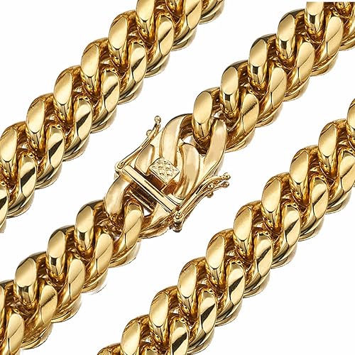 Collar de cadena de eslabones cubanos para hombre, resistente chapado en oro de 18 quilates, collar de cadena de metal de acero inoxidable para