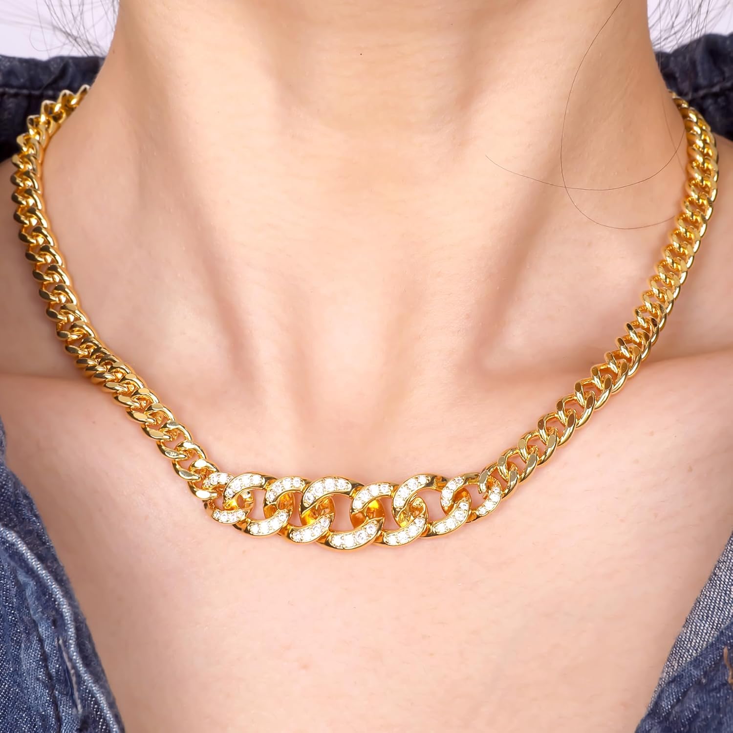 Gold Chunky Choker Necklace for Women 14K Gold Plated Butterfly Bow Pendant Necklace with Cubic Zirconia Ribbon Bow Knot Charm Cuban Chain Necklaces Adjustable Trendy Party Jewelry Gift for Women - Image 4